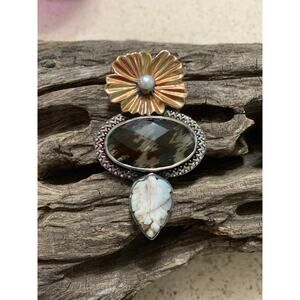 Amy Kahn Russel Moss Agate, Pearl, and Copper Pendant/Brooch123456+